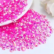 2000PCS 4mm Resin Flatback Rhinestone, Hot Pink/Rose AB Color Flatback Jelly Resin Rhinestones for Mugs, Bottles, Tumblers, Craft Decoration, Loose Bling Glitter Diamond Stone