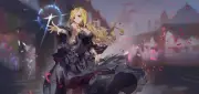 Anime magic artwork black dress blonde red eyes long Play Gaming Mat Desk