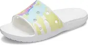 [Crocs] Unisex-Adult Classic Graphic Slide Sandal, White/Multi, 14 Women/12 Men