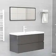 High Gloss Grey Bathroom Furniture Set, Engineered Wood Cabinet with Mirror, Organizer, Toilet, Paper, Slim - Small Space Baño Storage