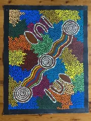 Aboriginal artist, Anita Gibson - “Lightning & Waterholes” , canvas 31 x 54 cm.
