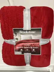 Brookstone NAP Plush Sherpa Valentie RED SO Soft QUEEN Size Blanket 90 x90 NEW