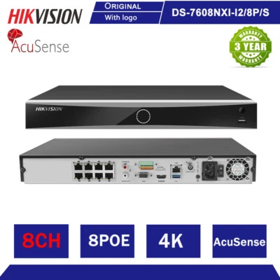 Original Hikvision DS-7608NXI-I2/8P/S 4K 8CH 8POE 12MP NVR AcuSense Ai NVR face