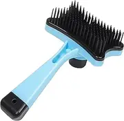 Dog & Cat Brush for Shedding, Grooming, Self Cleaning Slicker Brush, Long Haired Pets, Deshedding Rake, Comb (Blue)