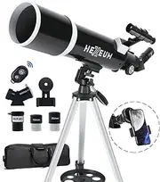 HEXEUM Telescope for Adults & Beginner Astronomers - 80mm Aperture 600mm Fully Multi-Coated High Transmission Coatings with AZ Mount Tripod Phone Adapter, Carrying Bag, Wireless Control., Black