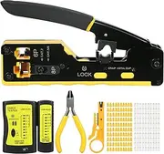 RJ45 Crimp Tool Kit All in One Pass Through Crimping Tool for Cat5e Cat6 Cat6a Pass Through Connector with 100Pcs Connectors 100Pcs Covers Network Cable Pliers Tester B s