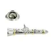 Two Tone Silver & Gold Clarinet Lapel Pin Badge X2AJTP673
