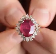 3.15 Ct Oval Cut Natural Pink Ruby Diamond Proposal Ring 14K solid White gold