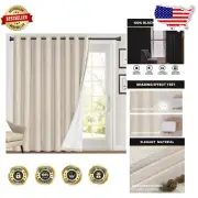 Extra Wide 100% Blackout Curtain Panel - 108" Long Faux Linen for Living Room