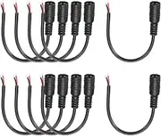 uxcell 10pcs DC Power Pigtails Cable, 5.5 x 2.1mm Female Barrel Plug Connector to Bare Wire Open End for CCTV Camera, DVR, LED Strip, 15cm Black