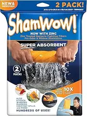 (2 Pack) - The Original Shamwow - Super Absorbent Multi-Purpose Cleaning Shammy (Chamois) Towel Cloth, Machine Washable, Will Not Scratch, Orange (2 Pack)