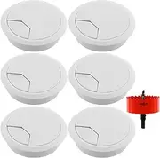 Mardatt 6Pcs 80mm Desk Grommet and Hole Saw with Arbor, Desk Cable Wire Grommet Cord Bi-Metal Hole Saw Hole Cover Desk Cable Cord Organizer for Home Office Equipment((White, 80mm)
