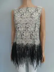 NWT Carolina Herrera White/Black Lace Overlay Feather Detail Size US 6