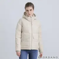 在飛比找Yahoo奇摩購物中心優惠-GIORDANO 女裝素色可拆式連帽羽絨外套 - 98 燕麥