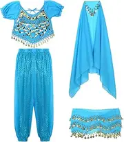 [Raenseen] Womens Belly Dance Costume Indian Arab Dance Crop Tops Bras With Harem Pants Sequins Accessory