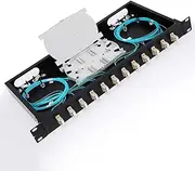 LC-OM3 12 Duplex 24 Port Fiber Enclosure Rack Mount Fiber Box MultiMode LC-UPC Kit 1 RU Fits 19" Racks Cabinet (Include 2Pcs Splice Trays 48 Strand OM3 Pigtail 1M Cables Spool+LGX Loaded Patch Panel