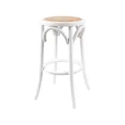 Aster Round Bar Stools Dining Stool Chair Solid Birch Timber Rattan Seat White