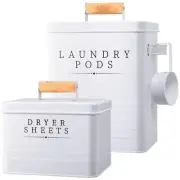 2 Pcs Laundry Pod Container with Dryer Sheet Holder for Laundry Room Farmhous...