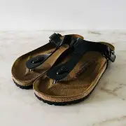 BIRKENSTOCK Gizeh Shiny Black Birko-Flor Slide Slippers - 37 EU