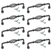 Provincial Cabinet Handles Drawer Kitchen Birdcage, 2 Holes 128mm 8pcs,Black, Cupboard Door Pull Bathroom Knobs Handle Twist Spiral Matt Vintage Hole