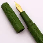 Lotus Saral Hand Carved Fountain Pen - Green Yellow Ebonite, JoWo #6 Nibs (New)