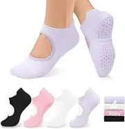 [ZANZER] Yoga Grip Socks for Women Pilates Socks with Grips Open Top Non Slip Grippy Socks for Gym,Dance,Training,Barre,Fitness,Workout,Wooden Floor