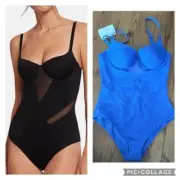 NWT WOLFORD Egyptian blue Juventas beach light shaping one piece swim L/B cup