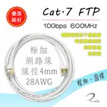 極輕細 CAT.7 七類 高速網路線 10GBPS 600MHZ 獨家德國抗干擾塗層 遮蔽式鍍金水晶頭 符合福祿克規範