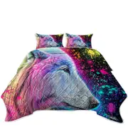 Colorful Animal Art Neon Rainbow Wolf Coverlet