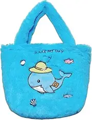 [Make My Day] Kawaii Marine Plush Tote Bag for Girls - Snap-Closure Bag Fits iPad/Switch, Soft Ocean-Themed Animal Handbag