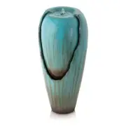 Alpine Corporation Water Jar Fountain Turquoise LED Weather-Resistant 33 in Tall