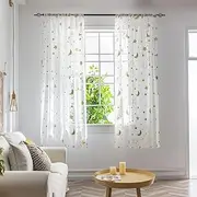 BOYOUTH Stars and Moon Pattern Sheer Voile Curtains for Window Decorations,Rod Pocket Curtains and Drapes for Bedroom,Study,Living Room,Gold,2 Panels,39 x 78 Inches