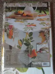 Citrus Grove NIP Spillproof Tablecloth 70" Round Grapefruit Lemons Benson Mills