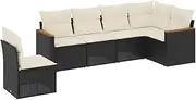 vidaxl Garden Sofa Set - Black Modular Outdoor Furniture with Storage and Cushions, 6 Piece Poly Rattan Patio Seating for Garden/Terrace/Patio