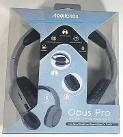 Acellories Opus Pro Foldable Bluetooth Headphones Built in Mic & SD Slot Gray