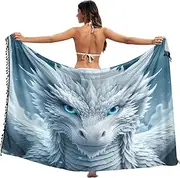 [RPLIFE] White Dragon Blue Eyes Beach Sarong Cover Up, Summer Bathing Suit Sarong Wrap Long, Large, White Dragon Blue Eyes, Large