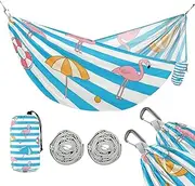 Blue White Striped Summer Flamingo 330lb Capacity Camping Hammocks with Tree Straps Tree Hammock for Camping & Hiking Essential hamaca con Base para adultos