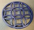 Cast Iron 8" Round Blue Trivet Pot & Pan Holder Decorative Kitchenware Vintage