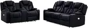 3+2 Seater Electric Recliner Stylish Rhino Fabric Black Lounge Armchair with LED Features