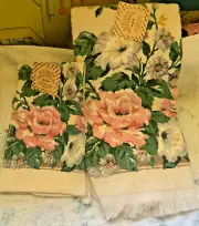 VTG shabby chic pink roses 2 pc kitchen bathroom towel set NOS kitchen sentiment