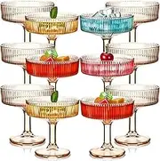 12 Pcs Ribbed Vintage Coupe Glasses 7 oz Martini Glasses Champagne Coupe Classic Cocktail Glassware Reusable Ribbed Glassware for Champagne Cocktail Martini European Style (Champagne Pink)