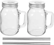 SECFOU 2 Pack Large Juice Bottle Straw Tea Cup Reusable Glass Drink Cup Set Strong Break Resistance for Home Office Restaurant