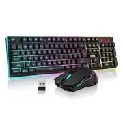 K10 Wireless Gaming Keyboard and Mouse Combo, LED Backlit Rechargeable Black