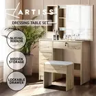 Artiss Dressing Table Stool Set Slide Mirror Makeup Vanity Desk Chair Drawer Oak