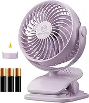 AA Battery Operated Clip-On Fan with Aroma, 4 Speeds, 5-inch Small Personal Fans for Baby Stroller, USB Powered, Quiet, 360° Rotation for Desk/Dorm/Camp/Golf Cart, Portable Home/Office/Bed Use