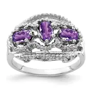 Solid 14k White Gold 5x3mm Oval Simulated Amethyst Ring