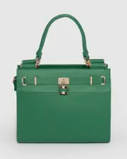 Green Stephanie Square Lock Tote Bag