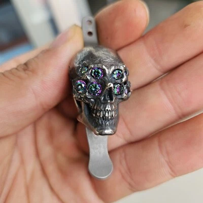 S925 8-Moissanite Eyes Skeleton Pocket Clip for Rick Hinderer XM18 3.5”