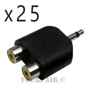 25 Pack - Dual RCA Female Jacks to 3.5mm 1/8" Mono Male Y Splitter Audio Adapter