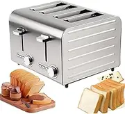4/6-Slots Commercial Toaster – Stainless Steel Toaster with 7 Levels, Frozen/Cancel/Reheat Functions, Auto Pop-up & Removable Crumb Tray for Home, Store, Hotel 4-Slices